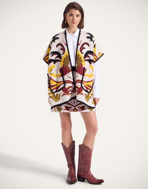 La Doublej In My Power Knit Scarf Cape Multicolor Ivory & Red In Alpaca Wool