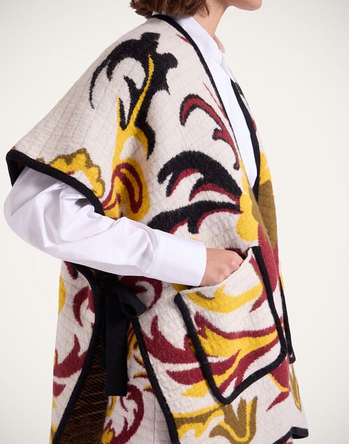 La Doublej In My Power Knit Scarf Cape Multicolor Ivory & Red In Alpaca Wool