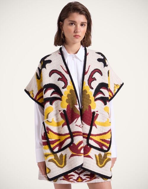 la doublej In My Power Knit Scarf Cape Multicolor Ivory & Red in Alpaca Wool