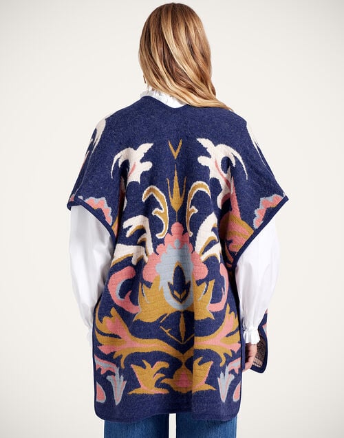 La Doublej In My Power Knit Scarf Cape Multicolor Navy & Cream In Alpaca Wool