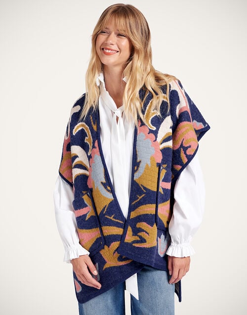 La Doublej In My Power Knit Scarf Cape Multicolor Navy & Cream In Alpaca Wool