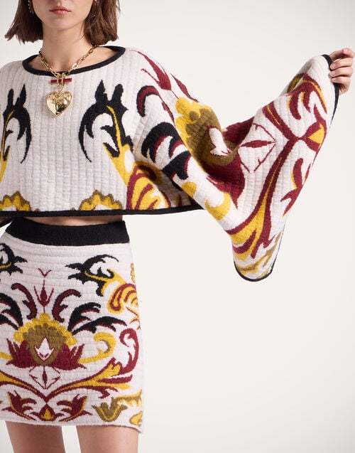 La Doublej In My Power Knit Stole Multicolor Ivory & Red In Alpaca Wool