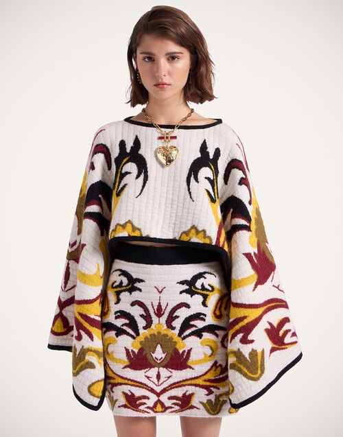 la doublej In My Power Knit Stole Multicolor Ivory & Red in Alpaca Wool