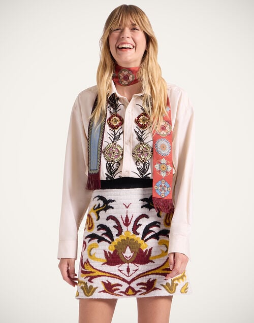 La Doublej In My Power Mini Skirt Multicolor Ivory & Red In Alpaca Wool