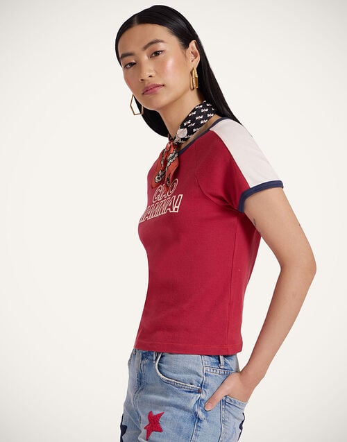 La Doublej Itty Bitty Concert Racer T-Shirt Ciao Mamma Red In Jersey