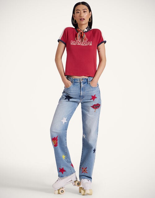 La Doublej Itty Bitty Concert Racer T-Shirt Ciao Mamma Red In Jersey