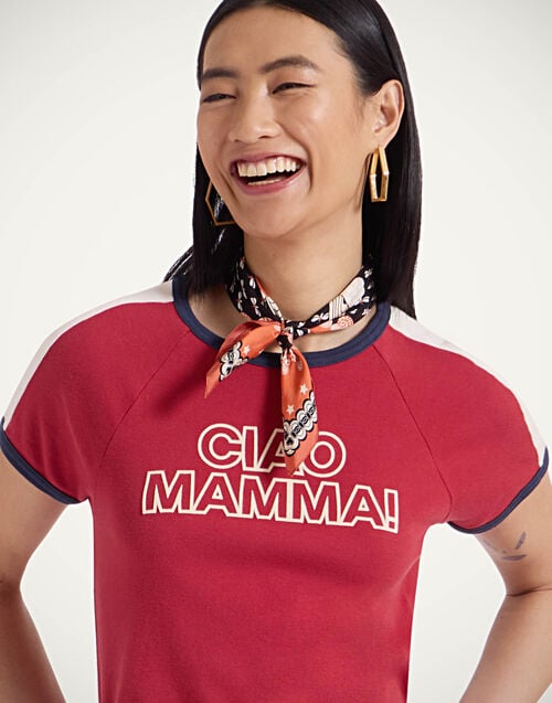 la doublej Itty Bitty Concert Racer T-Shirt Ciao Mamma Red in Jersey