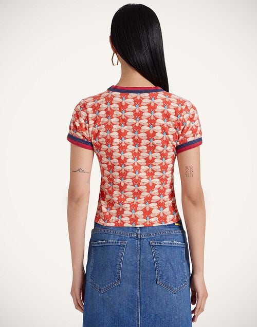 La Doublej Itty Bitty Double Binding Ringer T-Shirt Pull My Petaltail Orange In Jersey