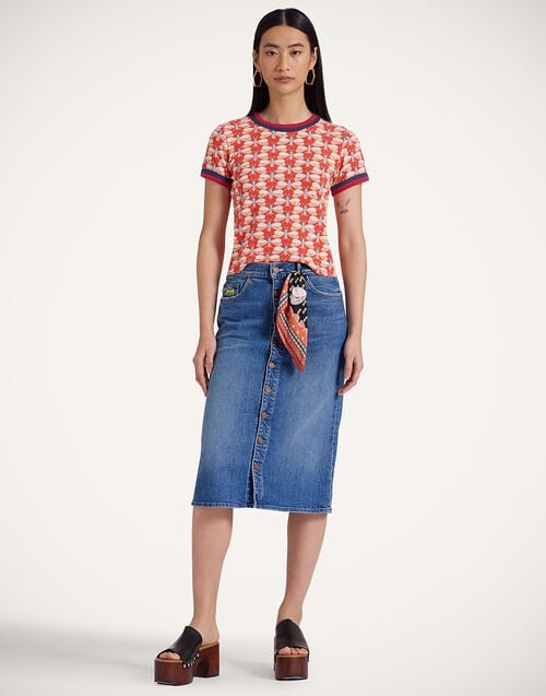 La Doublej Itty Bitty Double Binding Ringer T-Shirt Pull My Petaltail Orange In Jersey