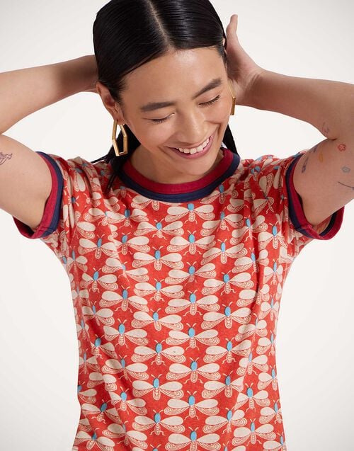 La Doublej Itty Bitty Double Binding Ringer T-Shirt Pull My Petaltail Orange In Jersey