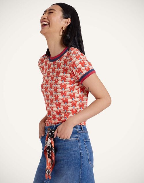 la doublej Itty Bitty Double Binding Ringer T-Shirt Pull My Petaltail Orange in Jersey