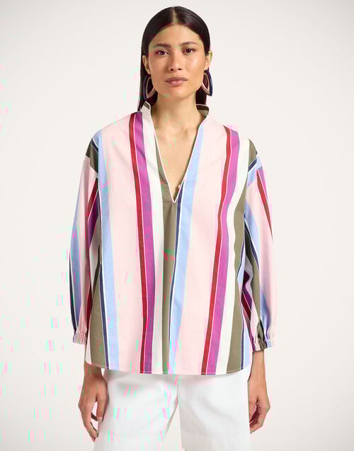 la doublej Jackie Shirt Stripes Multicolor Pink in Poplin Jacquard