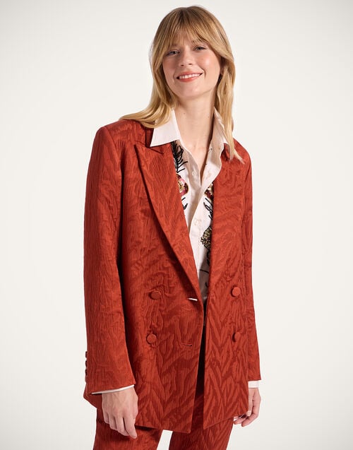 la doublej Jagger Jacket Animalier Rust in Jacquard Matelassé