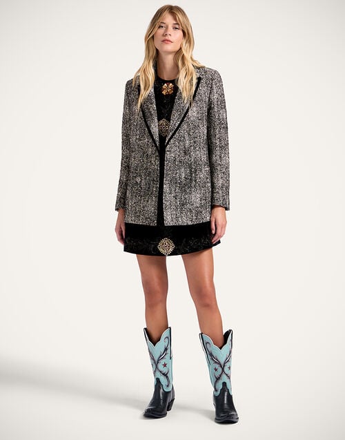 La Doublej Jagger Jacket Solid Black & White In Viscose Mix