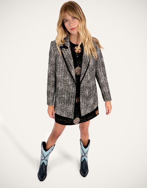 La Doublej Jagger Jacket Solid Black & White In Viscose Mix