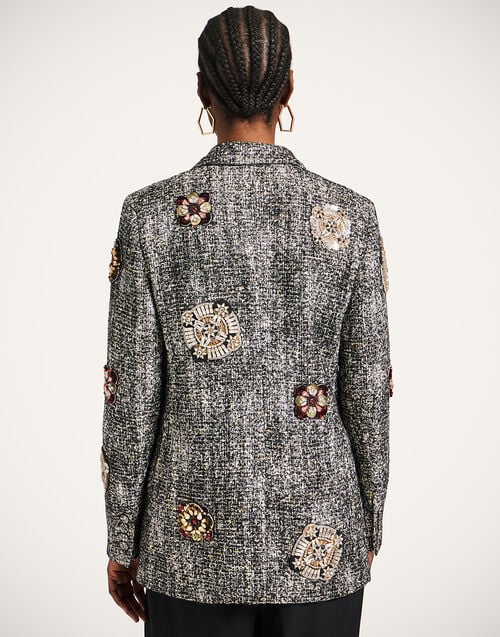 La Doublej Jagger Jacket Solid Black & White In Viscose Mix Embroidery
