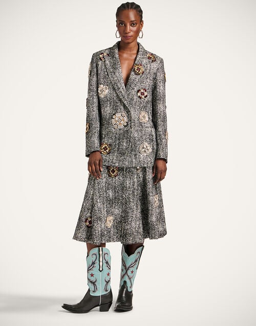 La Doublej Jagger Jacket Solid Black & White In Viscose Mix Embroidery