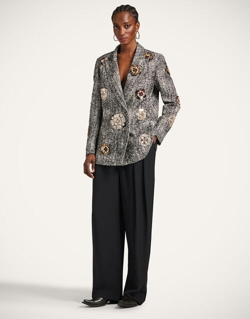 La Doublej Jagger Jacket Solid Black & White In Viscose Mix Embroidery