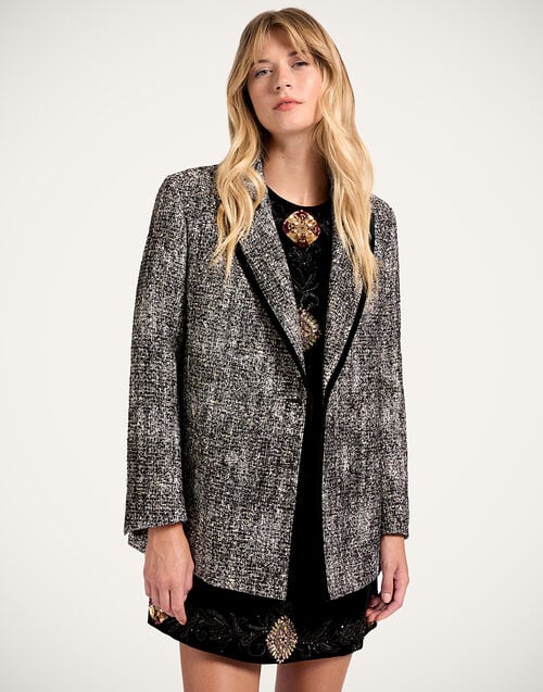 la doublej Jagger Jacket Solid Black & White in Viscose Mix