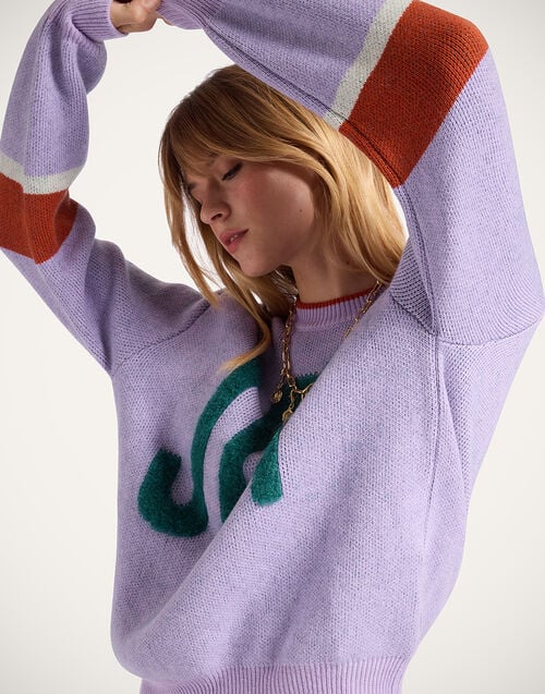 La Doublej Joy Sweater Color Block Lilac & Green In Wool Cashmere