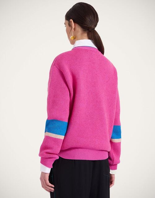 La Doublej Joy Sweater Color Block Pink & Red In Wool Cashmere