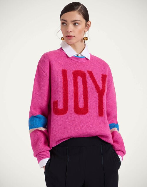La Doublej Joy Sweater Color Block Pink & Red In Wool Cashmere