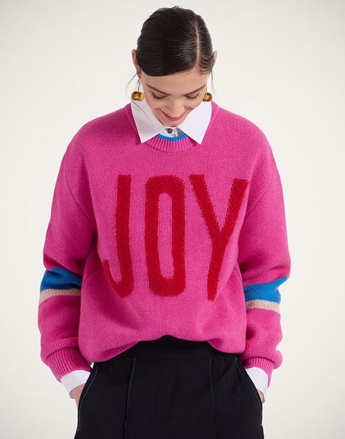 la doublej Joy Sweater Color Block Pink & Red in Wool Cashmere