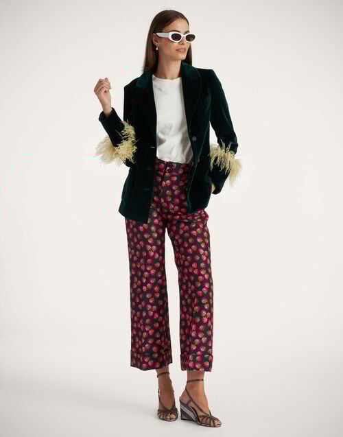 la doublej Keaton Jacket Blue Petrol in Velvet With Feathers