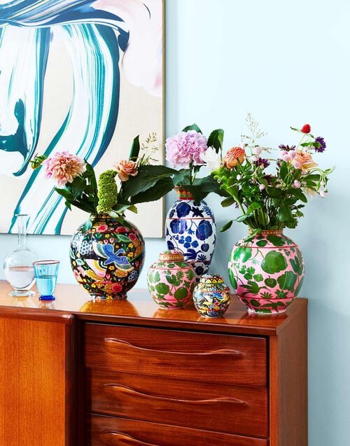 La Doublej Amphora Vase Wildbird Blu In Porcelain