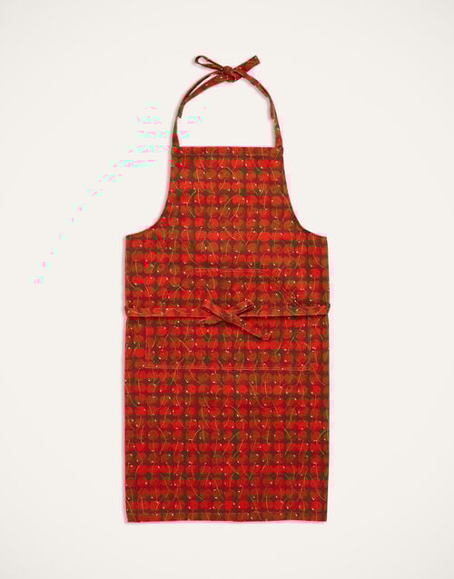 la doublej Apron Cherries Verde in Cotton Daytona