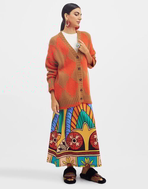 La Doublej Argyle Cardigan Camel & Orange In Wool