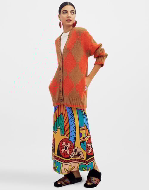 la doublej Argyle Cardigan Camel & Orange in Wool