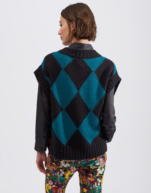 La Doublej Argyle Gilet Black / Green In Wool