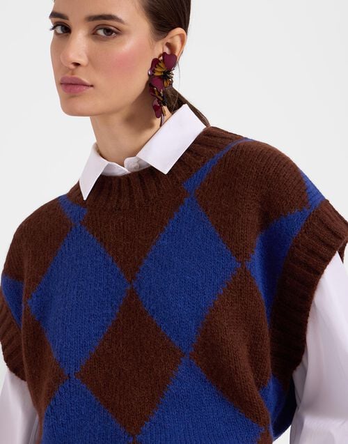 La Doublej Argyle Gilet Black / Green In Wool