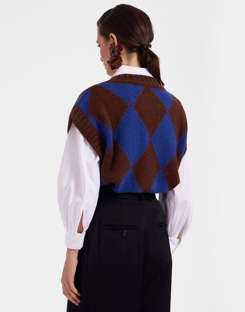 La Doublej Argyle Gilet Bordeaux/Blue In Wool