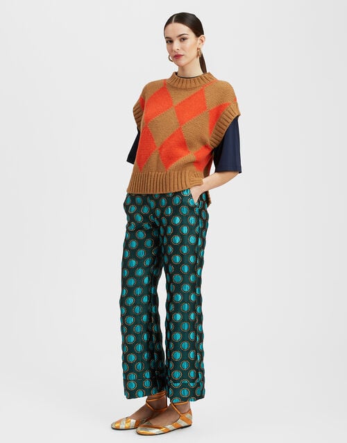 La Doublej Argyle Gilet Camel / Orange In Wool