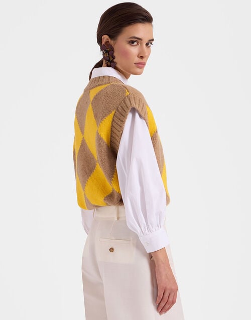 La Doublej Argyle Gilet Camel/Yellow In Wool