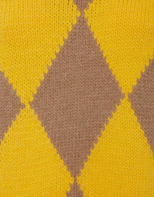 La Doublej Argyle Gilet Camel/Yellow In Wool