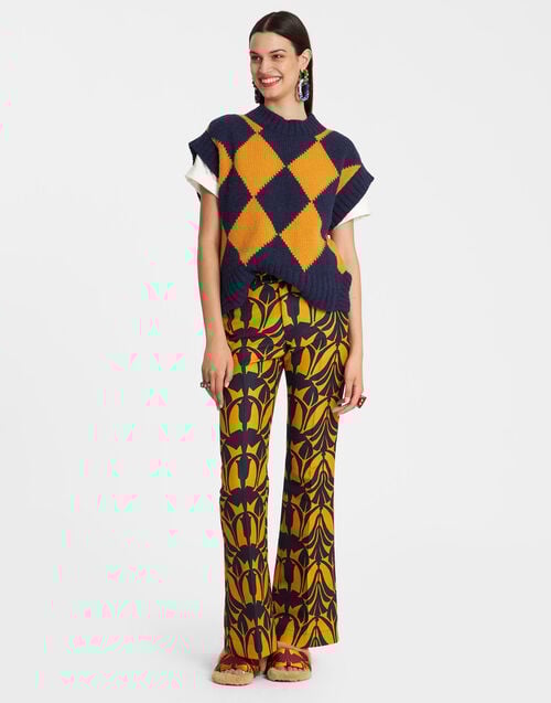 La Doublej Argyle Gilet Navy & Yellow In Wool