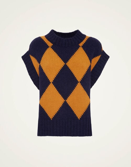 La Doublej Argyle Gilet Navy & Yellow In Wool