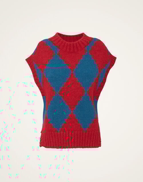 La Doublej Argyle Gilet Red & Blue In Wool
