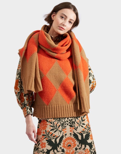 La Doublej Argyle Scarf Camel Orange In Wool
