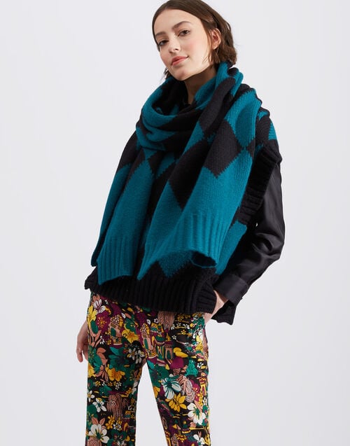 La Doublej Argyle Scarf Green / Black In Wool