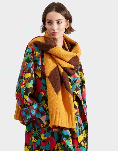 La Doublej Argyle Scarf Yellow / Brown In Wool