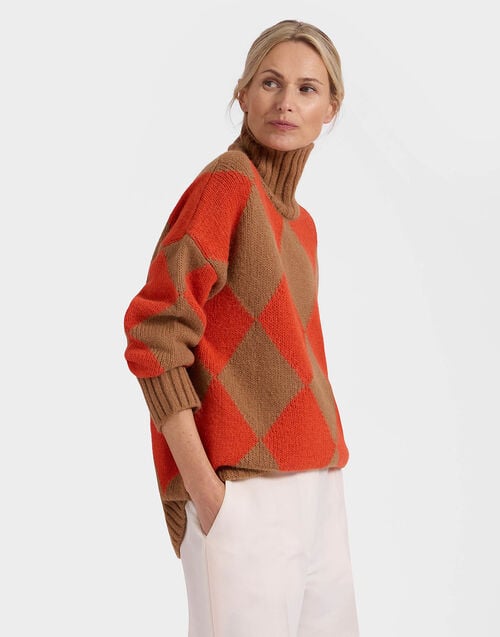 La Doublej Argyle Sweater Camel/Orange In Wool