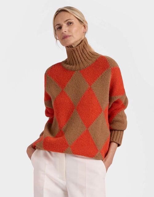 la doublej Argyle Sweater Camel/Orange in Wool