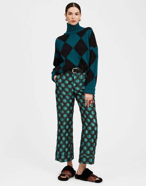 La Doublej Argyle Sweater Green / Black In Wool