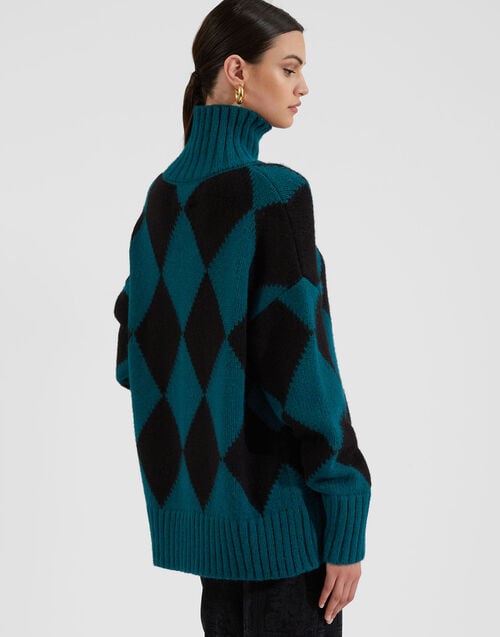 La Doublej Argyle Sweater Green / Black In Wool