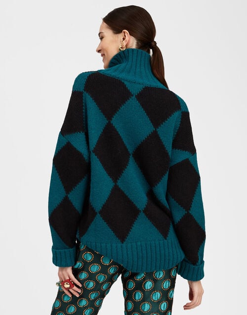 La Doublej Argyle Sweater Green / Black In Wool