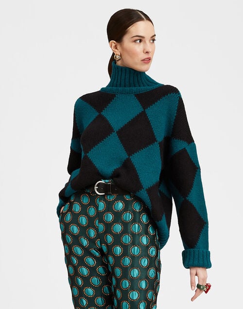 la doublej Argyle Sweater Green / Black in Wool